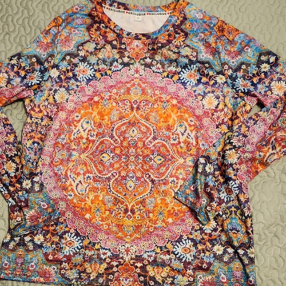 Exclusively Fancy Colorful Mandala Long Sleeve Top